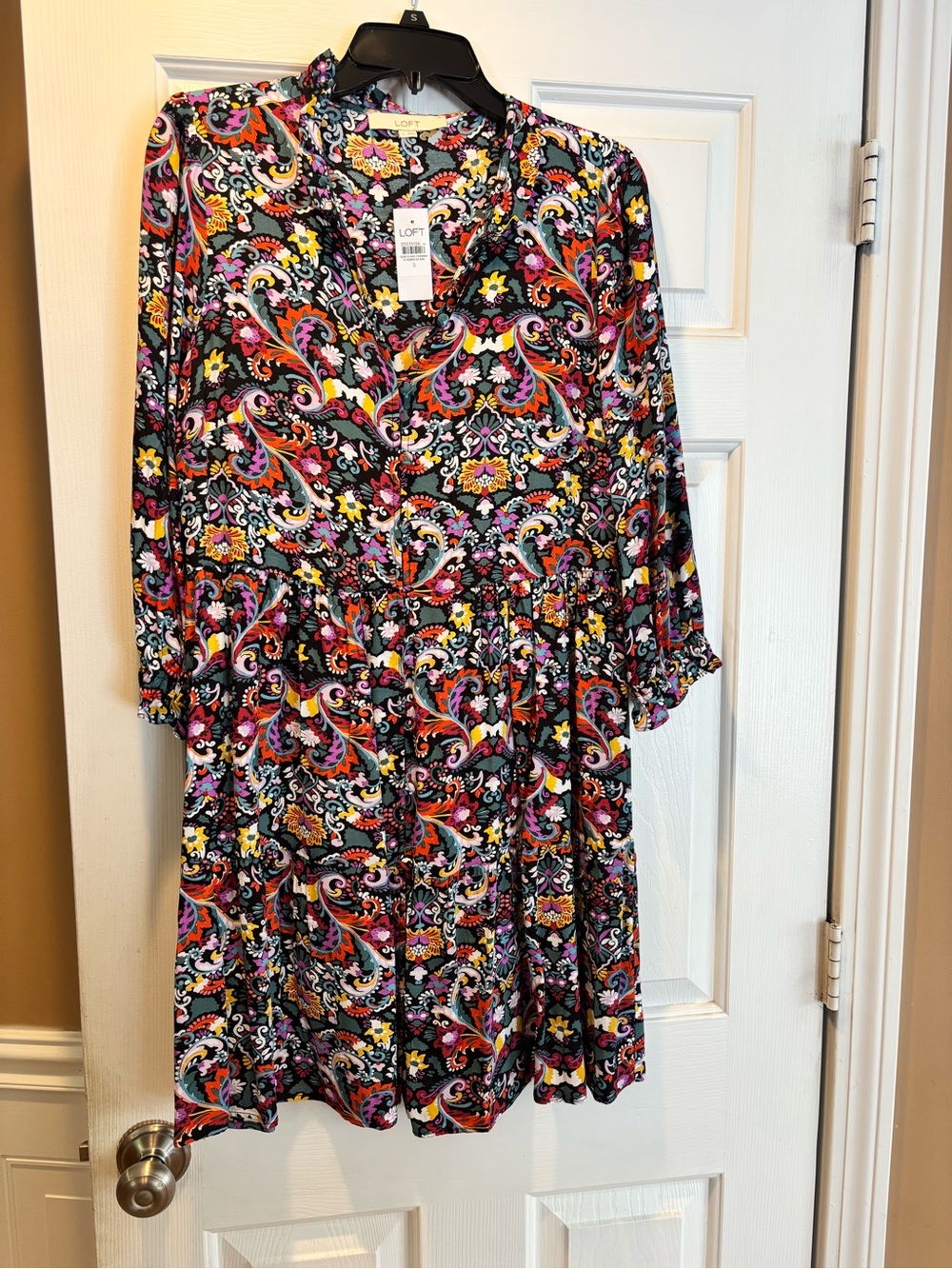 LOFT Black Floral Paisley Print Blouse with Multicolor Accents